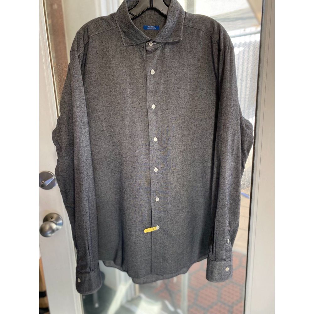 Barba Napoli Grey 100% Cotton Carved Button down long Sleeve Shirt Italian SZ XL